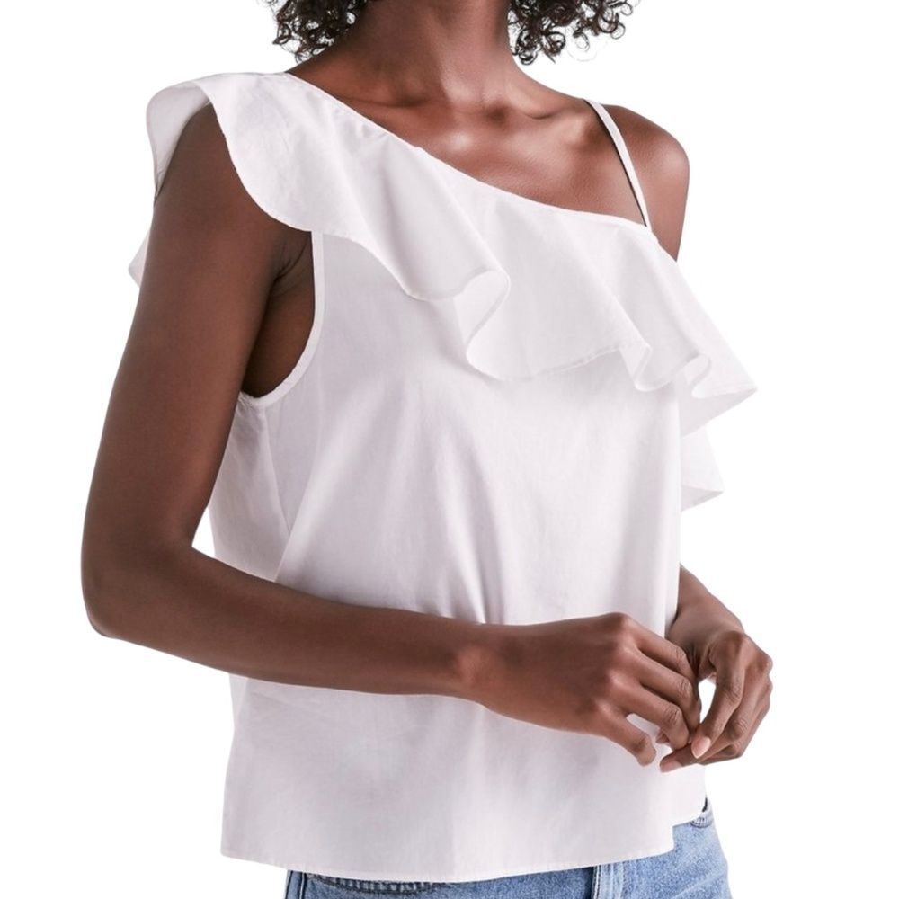 Lucky Brand White One Shoulder Ruffle Cotton Top Blouse Camisole Strap Medium M